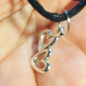 Silver pendant double heart black 18 cord necklace